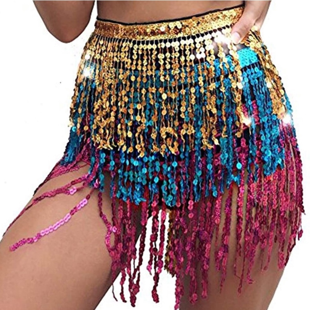 COPY - Sequin Tassel Mini Skirts Music Festival Party Club Hip Scarf Belt Wrap …